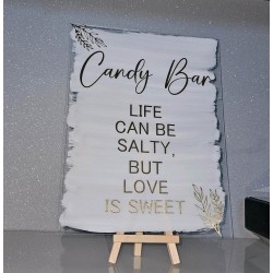 Acrylschild Candybar mit weißem Acrylhintergrund oder transparent 20 x 25 cm