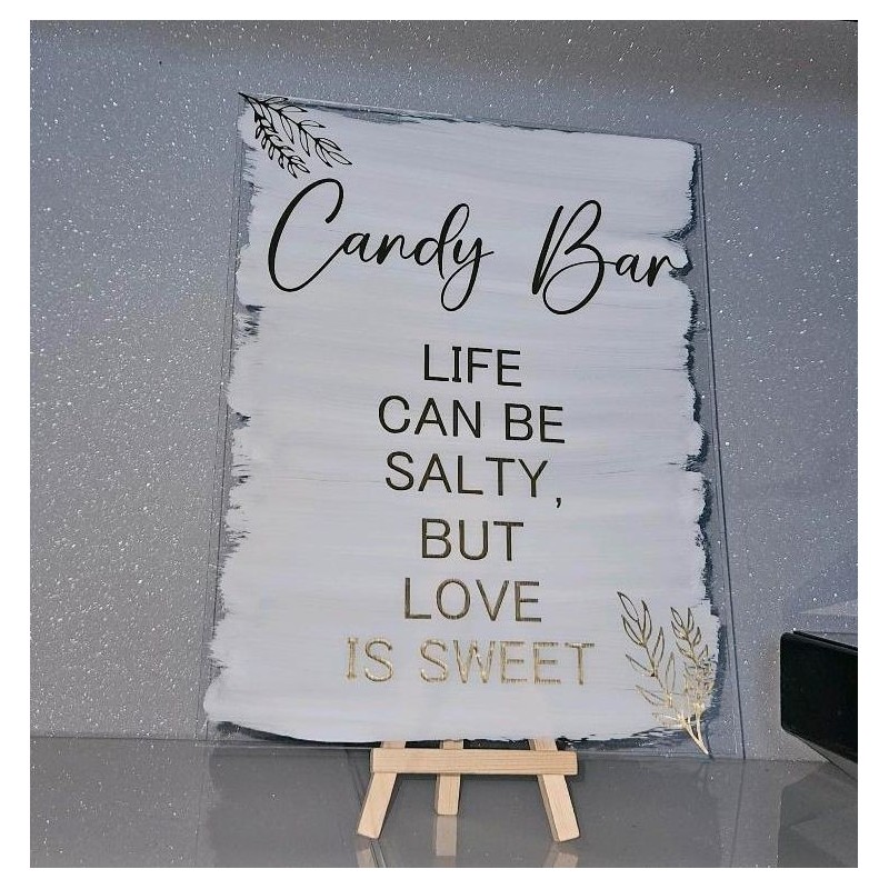 Acrylschild Candybar mit weißem Acrylhintergrund oder transparent 20 x 25 cm