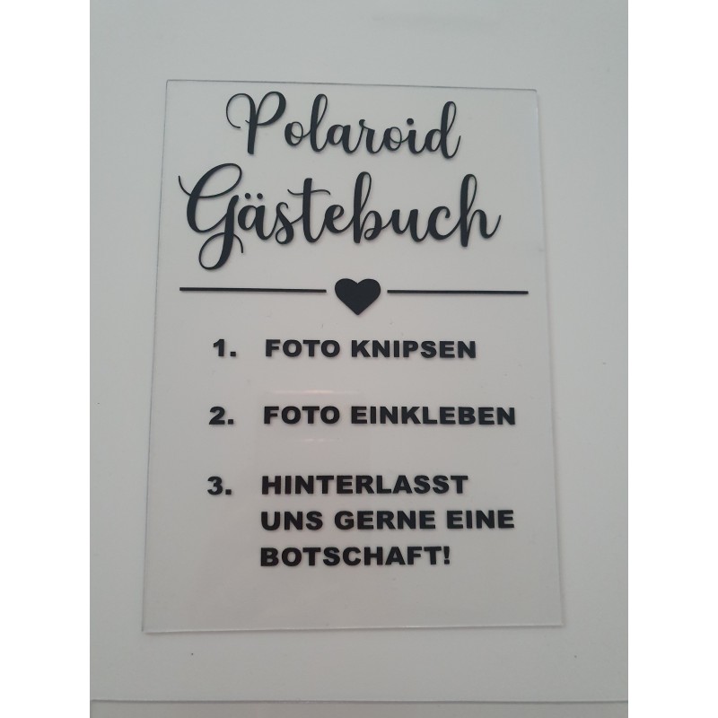 Acrylschild Polaroid Gästebuch transparent 18 x 13 cm