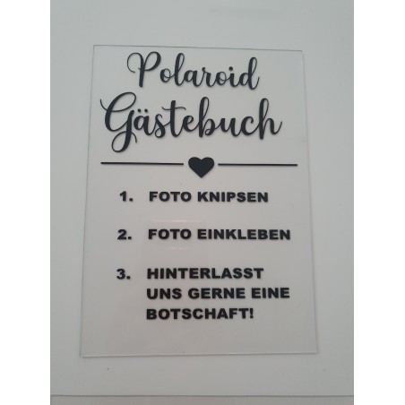 Acrylschild Polaroid Gästebuch transparent 18 x 13 cm