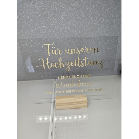 Acrylschild Hochzeitstanz Wunderkerzen transparenter oder weißer Acryl