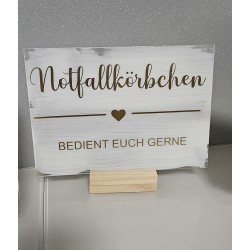 copy of Acrylschild Geschenke mit weißem Acrylhintergrund in der Textfarbe gold-glänzend